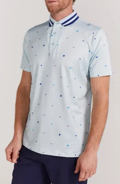 Redvanly Langham Print Stripe Collar Polo In Breeze