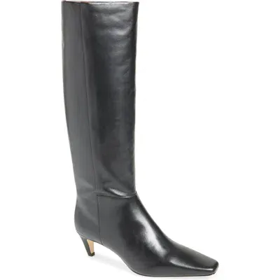 Reformation Remy Knee High Kitten Heel Boot In Black Leather