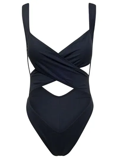 Reina Olga 'exotica' Black One-piece Swimsuit With Cut-out And Cross-strap In Polyamide Stretch Woman In Blue