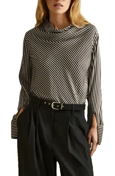 Reiss Addison Stripe Funnel Neck Top In Black