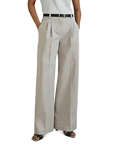 Reiss Grey Cotton Blend Wide Leg Trousers