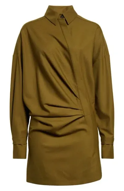 Reiss Atelier Mila Ruched Long Sleeve Minidress In Khaki