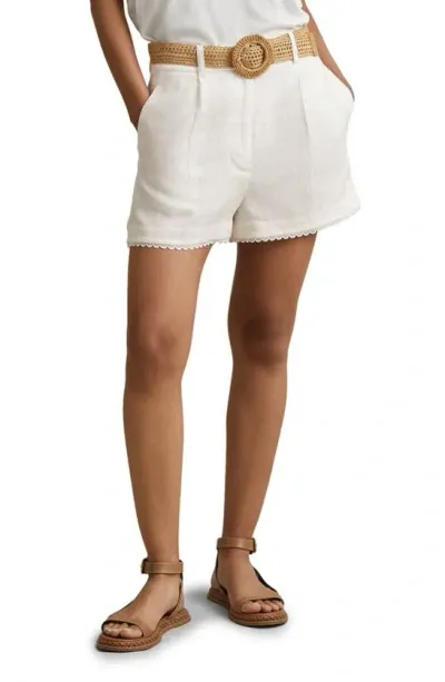 Reiss Belle Lace Trim Linen Shorts In White