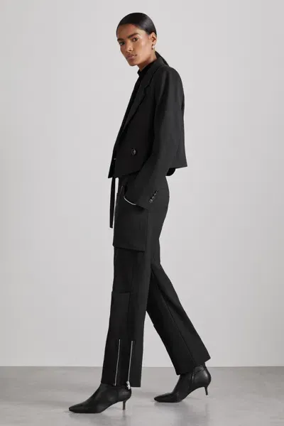 Reiss Black Atelier Zipped Crepe Trousers