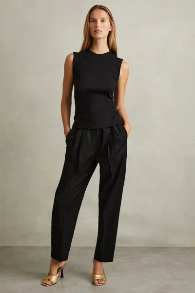 Reiss Black Drawstring Waist Tapered Trousers