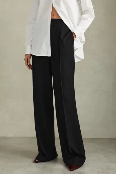 Reiss Black Fluid Wide Leg Trousers