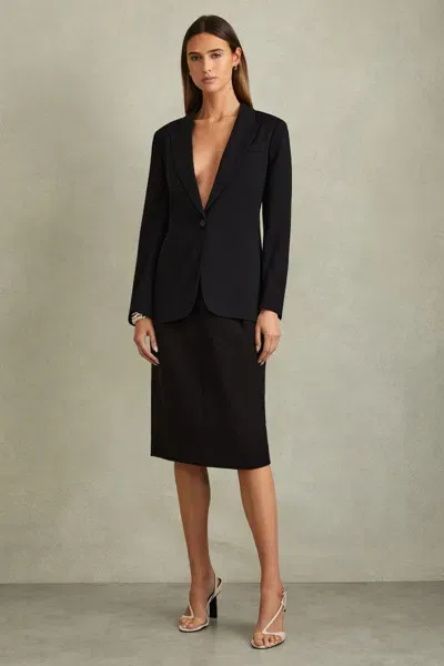 Reiss Black Gabi Tailored Midi Suit Skirt