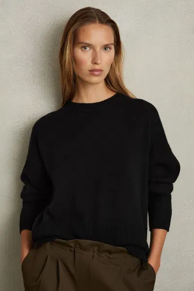 Reiss Black Martha Wool-blend Crew Neck Jumper