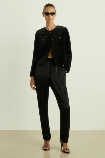 Reiss Black Petite Cropped Velvet Jacket