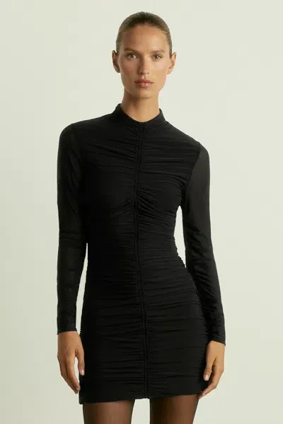 Reiss Black Ruched-jersey Mini Dress