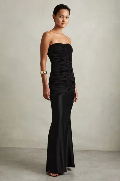 Reiss Black Strapless Ruched Maxi Dress