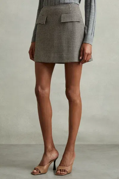 Reiss Black/white Wool Dogtooth Mini Skirt