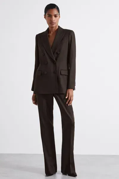 Reiss Brown Lena Atelier Double-breasted Virgin-wool Blend Suit Jacket In Chocolate