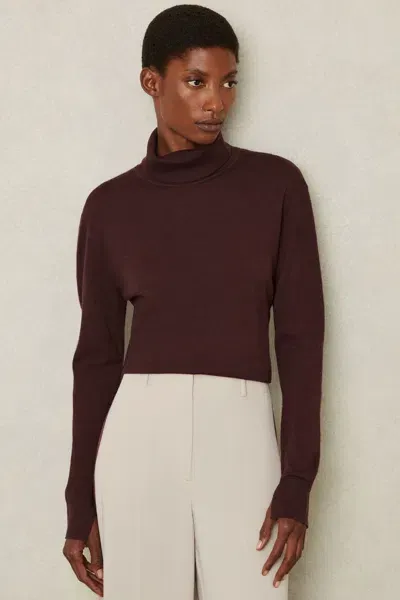 Reiss Burgundy Merino Wool Roll Neck Jumper