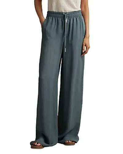 Reiss Blue Drawstring Zip-front Wide Leg Trousers