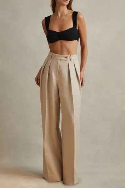 Reiss Natural Petite Linen Wide Leg Suit Trousers