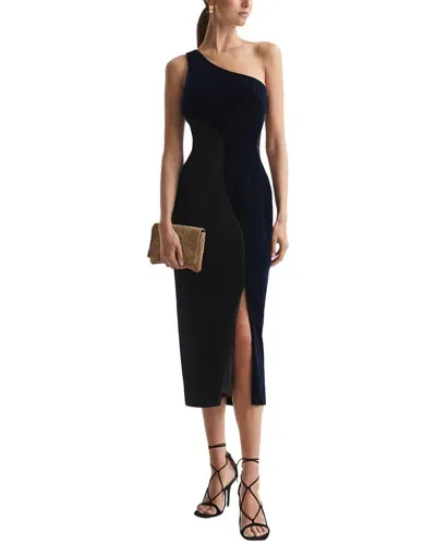 Reiss Black/navy One-shoulder Velvet-satin Midi Dress