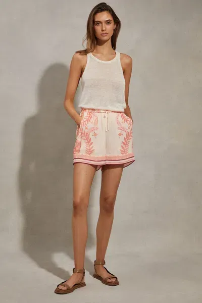 Reiss Cream/coral Chloe Printed Drawstring Shorts