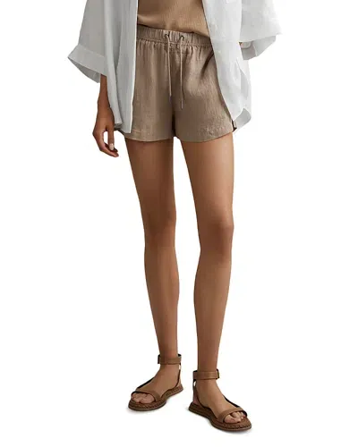 Reiss Mink Neutral Linen Garment Dyed Drawstring Shorts