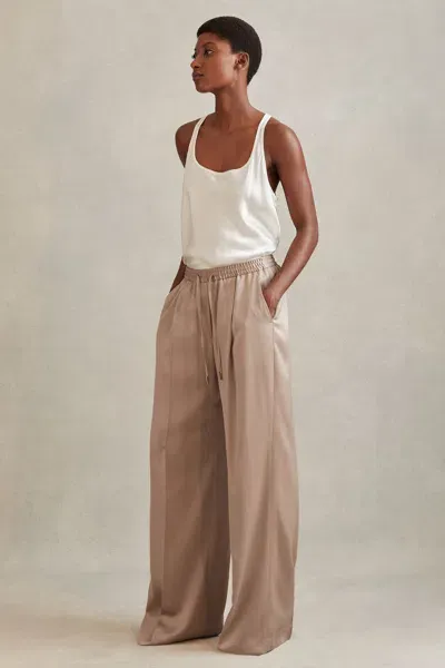 Reiss Gold Satin Drawstring Wide Leg Trousers