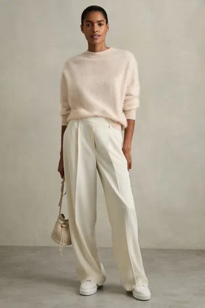 Reiss Cream Eden Elasticated Waist Wide-leg Twill Trousers