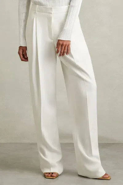 Reiss Cream Lydia Petite Double Pleat Wide Leg Tux Trousers