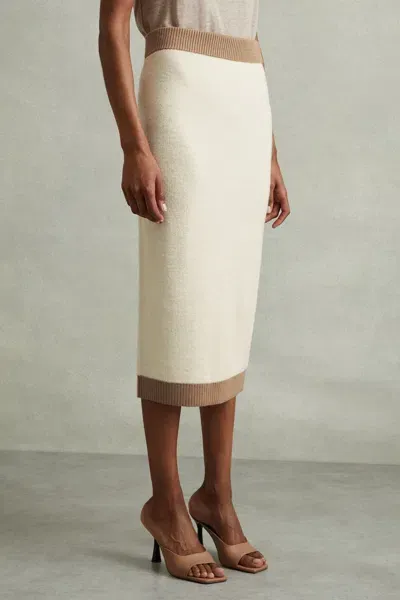 Reiss Cream/camel Wool Midi Pencil Skirt