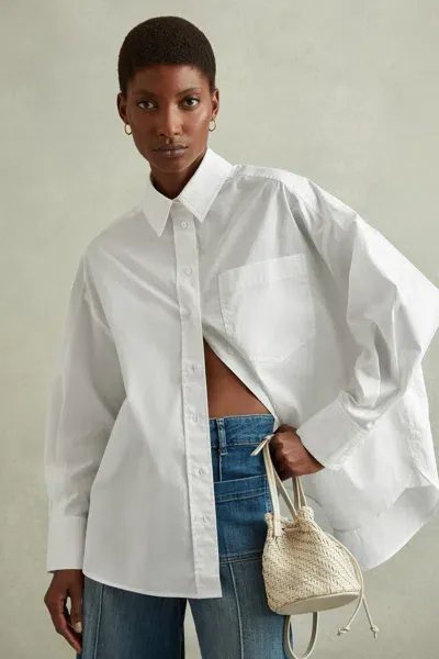 Reiss White Edie Oversized Cotton Button-through Shirt