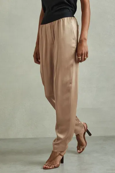 Reiss Champagne Satin Elasticated Tapered Trousers