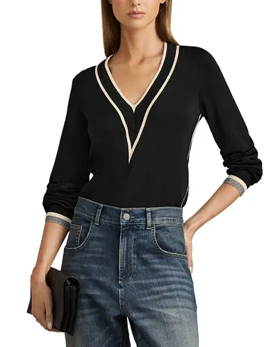 Reiss Faith Color Blocked V Neck Sweater In Black/cream