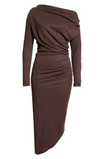 Reiss Fleur One-shoulder Long Sleeve Asymmetric Dress In Brown