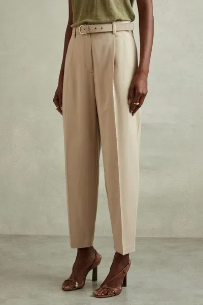 Reiss Freja Belted-waist High-rise Stretch-woven Trousers In Neutral