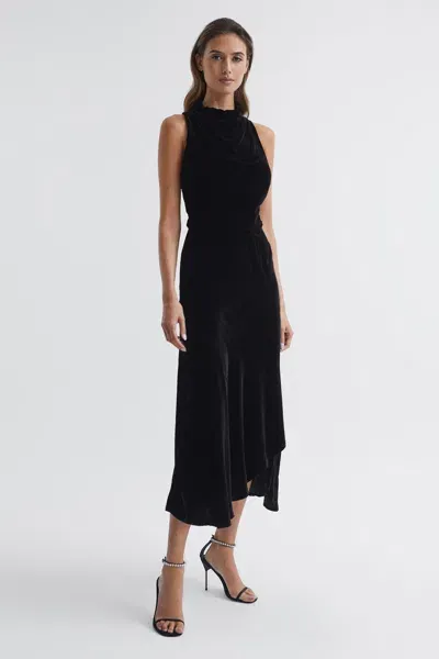 Reiss Black Velvet Midi Dress