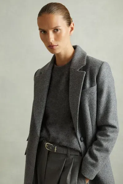 Reiss Grey Petite Wool-blend Serge Longline Coat