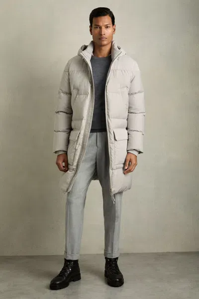 Reiss Grey Quilted Longline Puffer Jacket In Gray