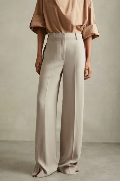 Reiss Stone Petite Side Stripe Wide Leg Trousers