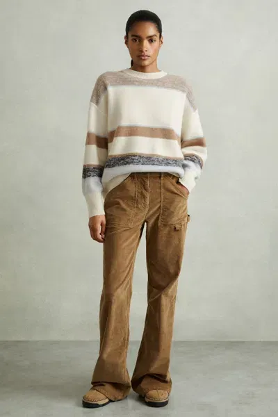 Reiss Ivory/blue Willow Wool-cashmere Fuzzy Striped Jumper