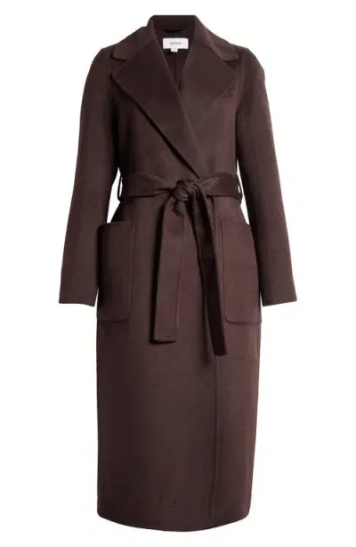 Reiss Lucia Tie Waist Wool Blend Coat In Chocolate