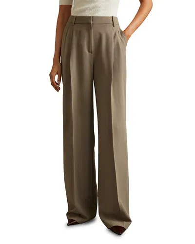 Reiss Madelyn Wide Leg Pants In Khaki