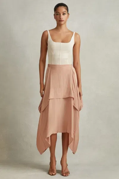 Reiss Nude Side Pleat Asymmetric Midi Skirt