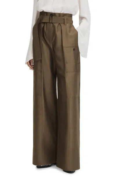 Reiss Khaki Wide Leg Paper Bag Trousers