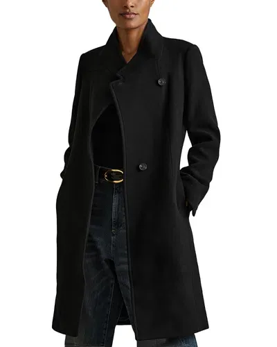 Reiss Black Maude Petite Wool Blend Longline Double Breasted Coat