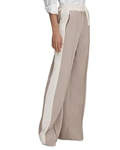 Reiss Natural May Wide Petite Wide Leg Contrast Stripe Drawstring Trousers