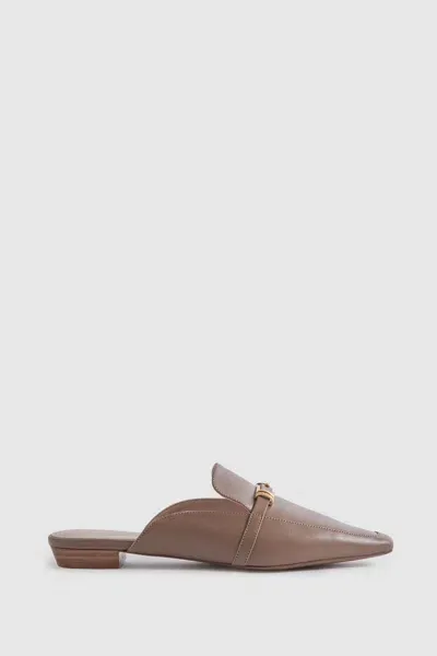 Reiss Meghan Buckle-embellished Leather Mules In Taupe