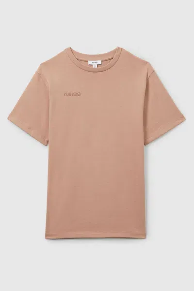 Reiss Mink Camryn Teen Cotton Jersey Logo-embroidered T-shirt Dress In Neutral