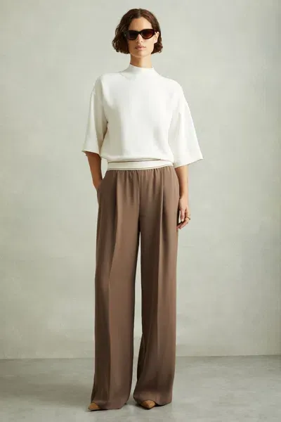 Reiss Petite Abigail Pull On Wide Leg Pants In Mocha Brown