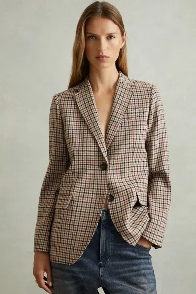 Reiss Natural Check Wool Blend Checked Single Breasted Blazer