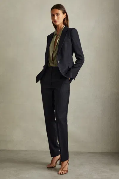 Reiss Navy Hallie Textured Single Breasted Suit Blazer