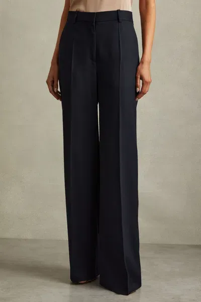 Reiss Navy Textured Wide Leg Suit Trousers