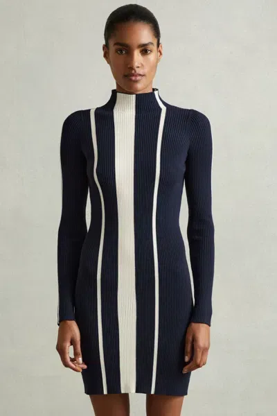 Reiss Navy/ivory Ribbed Striped Mini Dress